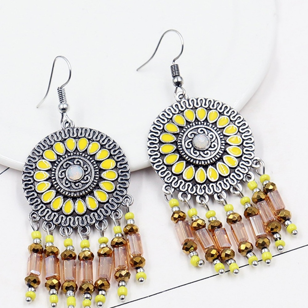 Tribal Beaded Tassel Drop Earrings